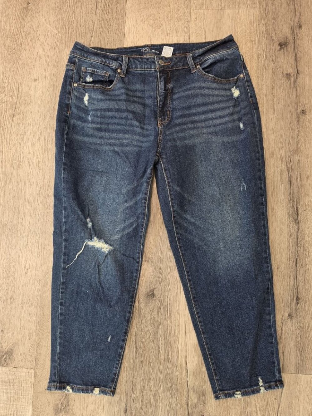 Time And Tru Womens Distressed Mid-Rise Skinny Jeans Size 16 Dark Wash Casual